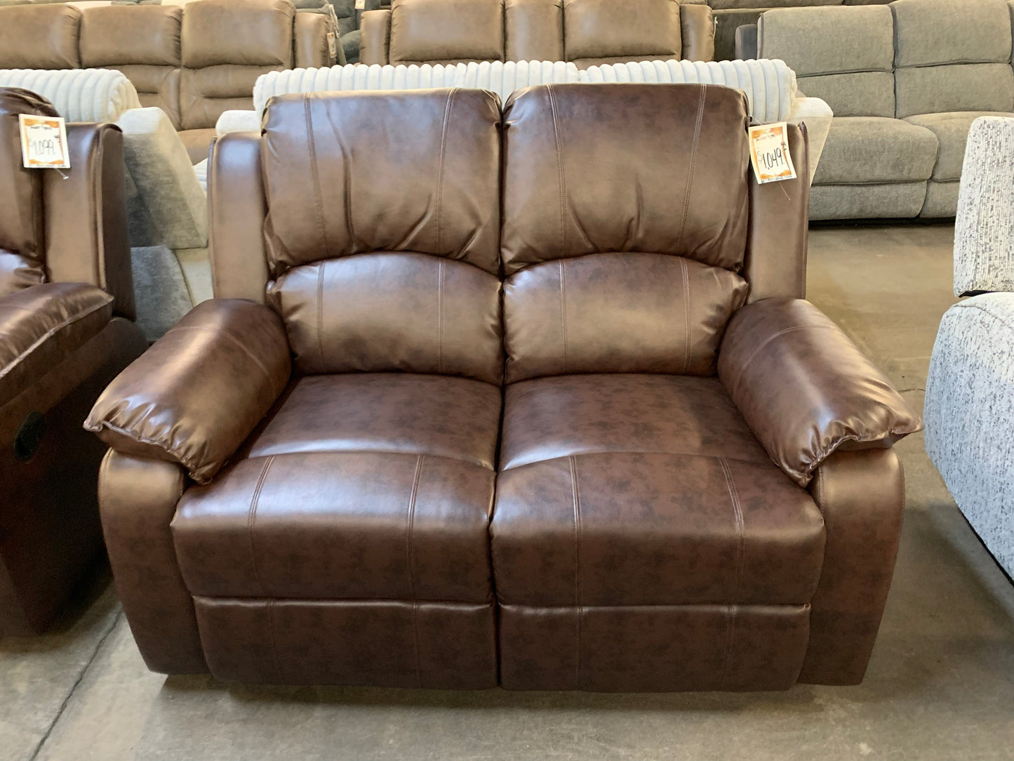 Brown Faux-Leather Reclining Loveseat