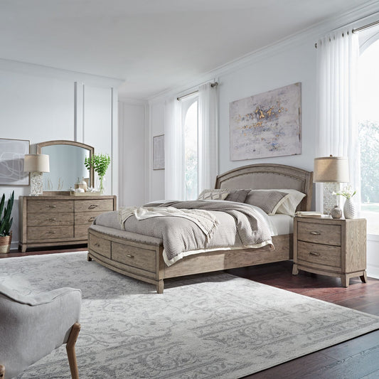 Avalon - King Uph Storage Bed, Dresser & Mirror, Night Stand