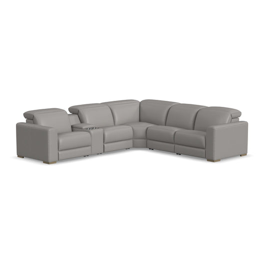 Aurora Ash Leather Power Reclining Sectional with Power Headrests