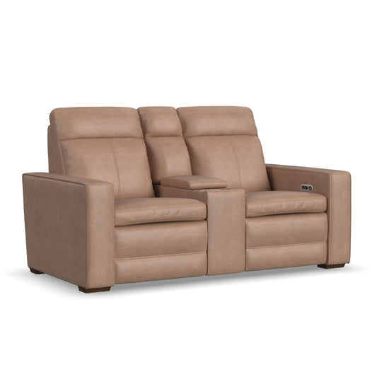 Dutch Leather Power Reclining Loveseat with Console, Power Headrest & Lumbar
