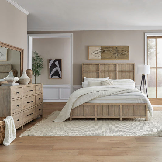 King California Panel Bed, Dresser & Mirror