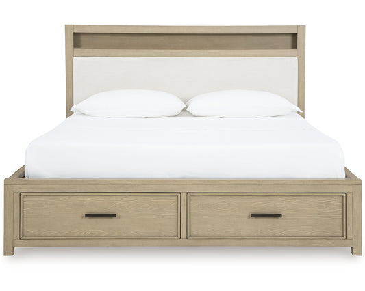 Calmoro Queen Bookcase Bed with Mirrored Dresser