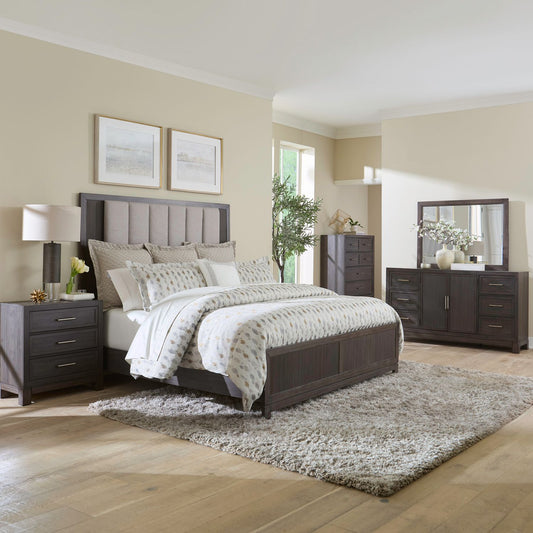 Queen Uph Bed, Dresser & Mirror, Chest, Night Stand