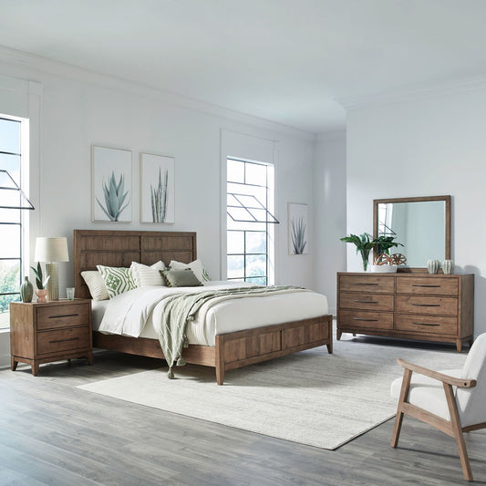 King Panel Bed, Dresser & Mirror, Night Stand