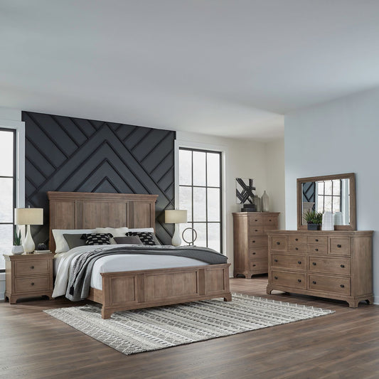 King Panel Bed, Dresser & Mirror, Chest, Night Stand
