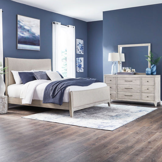 King Uph Bed, Dresser & Mirror