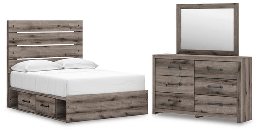 Urbanoore Full Panel Bed with Storage, Dresser and Mirror