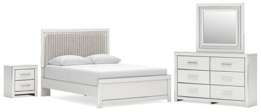 Birmonton Queen Upholstered Panel Platform Bed, Dresser, Mirror and Nightstand