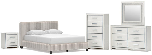 Birmonton Queen Upholstered Bed, Dresser, Mirror, Chest and Nightstand