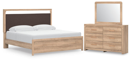 Hollymount King Upholstered Platform Bed, Dresser and Mirror