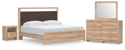 Hollymount King Upholstered Platform Bed, Dresser, Mirror and Nightstand