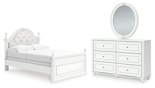 Maylilly Full Upholstered Panel Bed, Dresser and Mirror