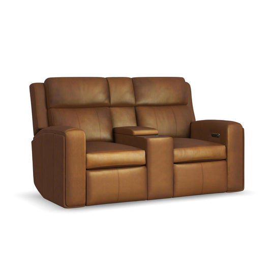 Wyatt Canyon Leather Power Reclining Loveseat with Console & Power Headrests & Lumbar