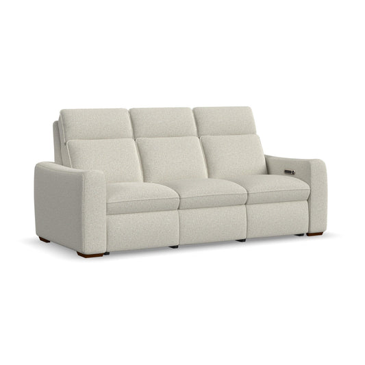 Ava Silver Sand Fabric Power Reclining Sofa with Power Headrest & Lumbar