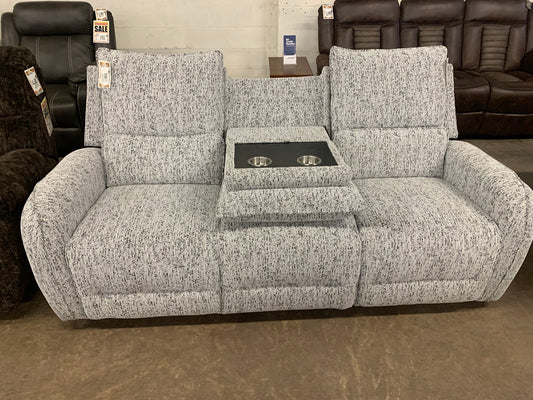 Salt-and-Pepper Reclining Loveseat with Drop-Down Console