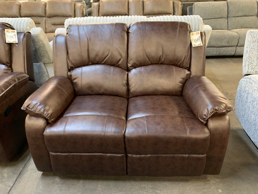 Brown Faux-Leather Reclining Loveseat