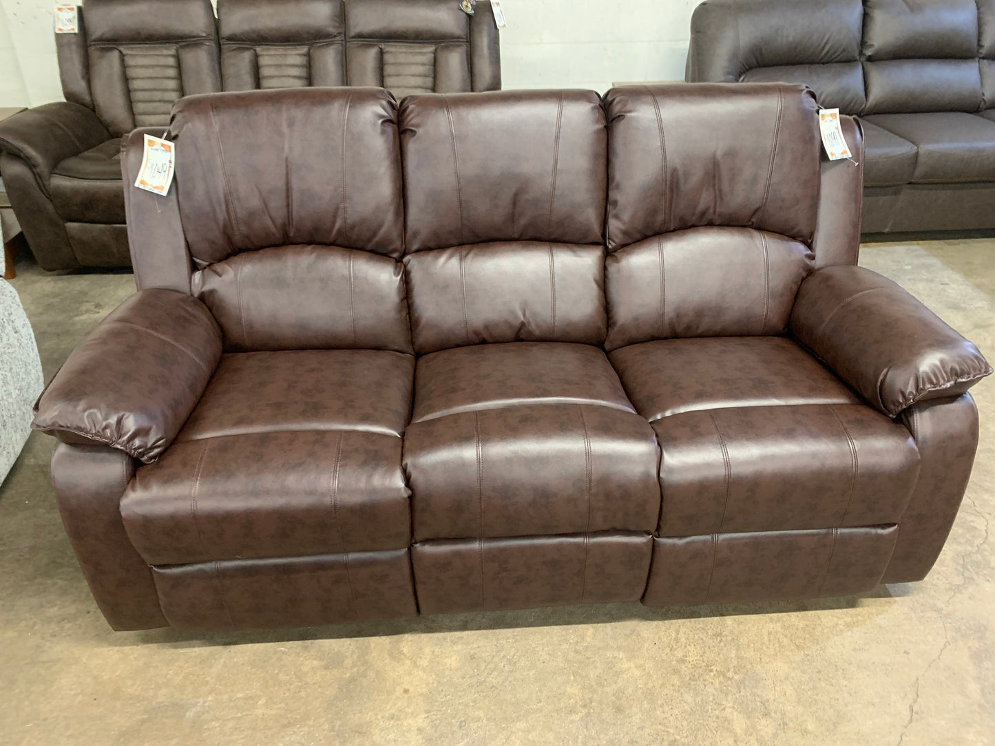 Brown Faux-Leather Reclining Sofa