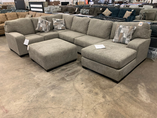 Gray 3-Piece Sectional with Chaise and Ottoman