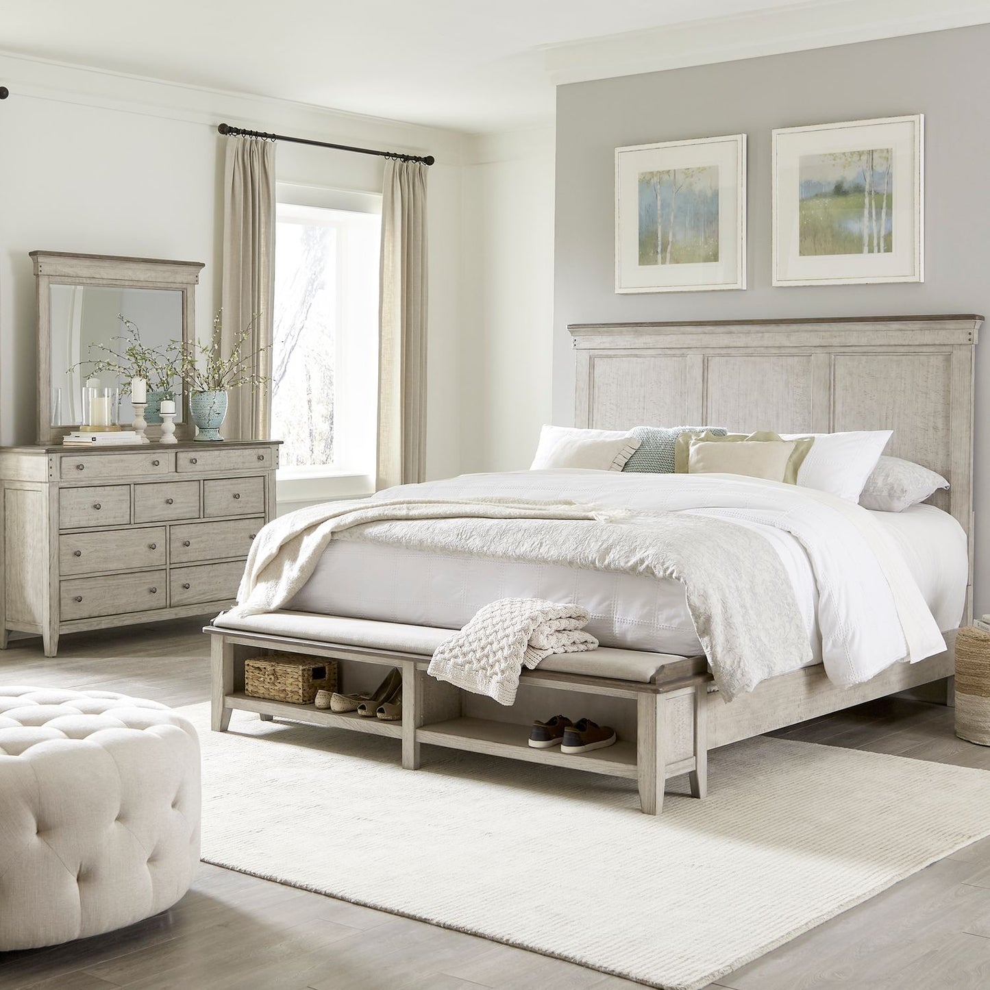Queen Storage Bed, Dresser & Mirror