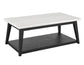 Vida White Marble Cocktail Table with Casters, Black Finish