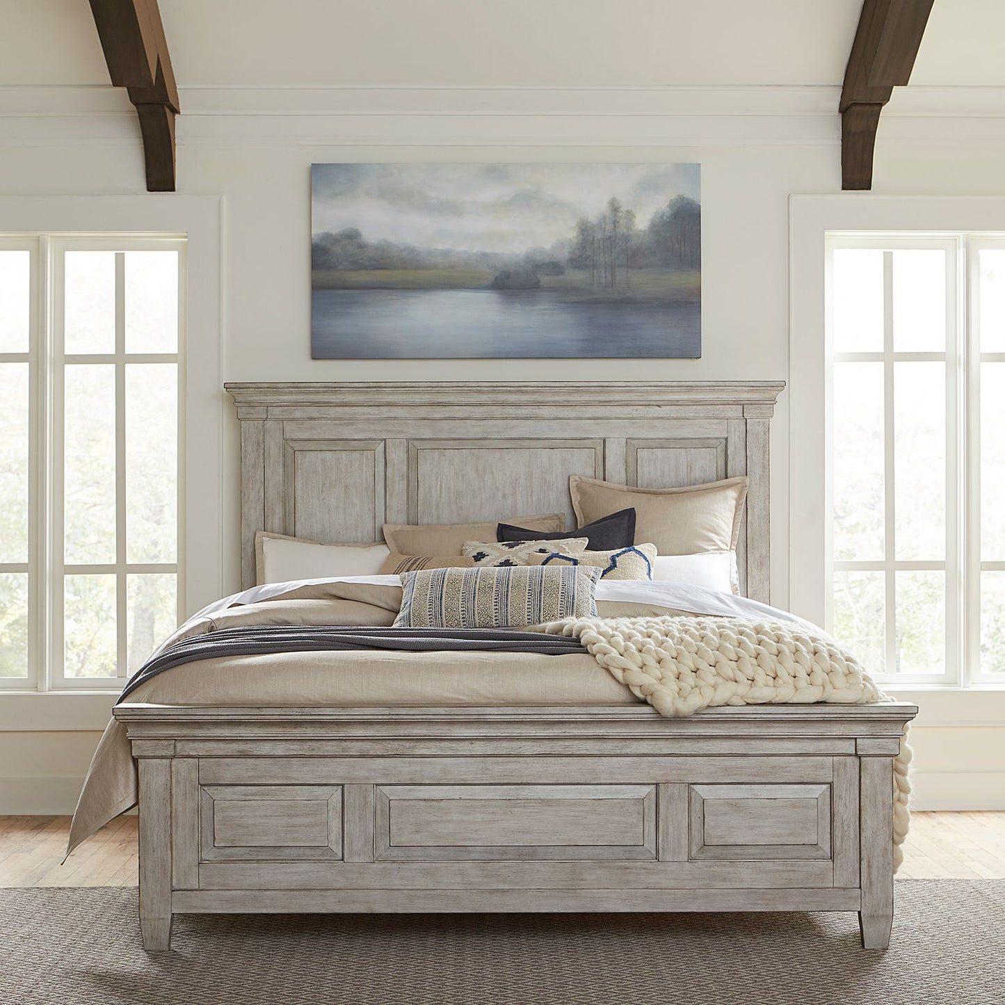 King Panel Bed, Dresser & Mirror, Chest