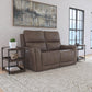 Calvin Cuppuccino Fabric Power Reclining Loveseat with Power Headrests & Lumbar