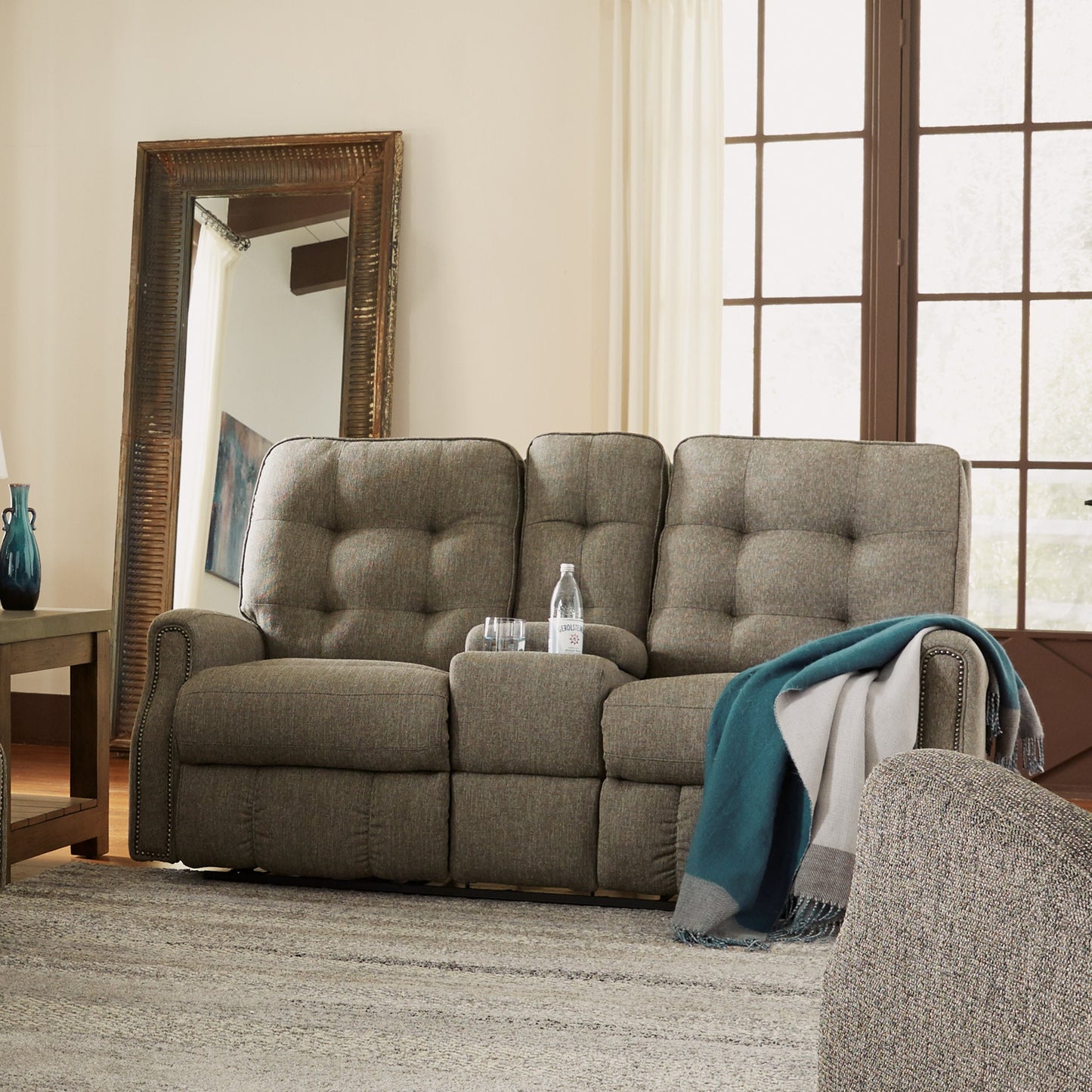 Devon Fabric Power Reclining Loveseat with Console & Power Headrests