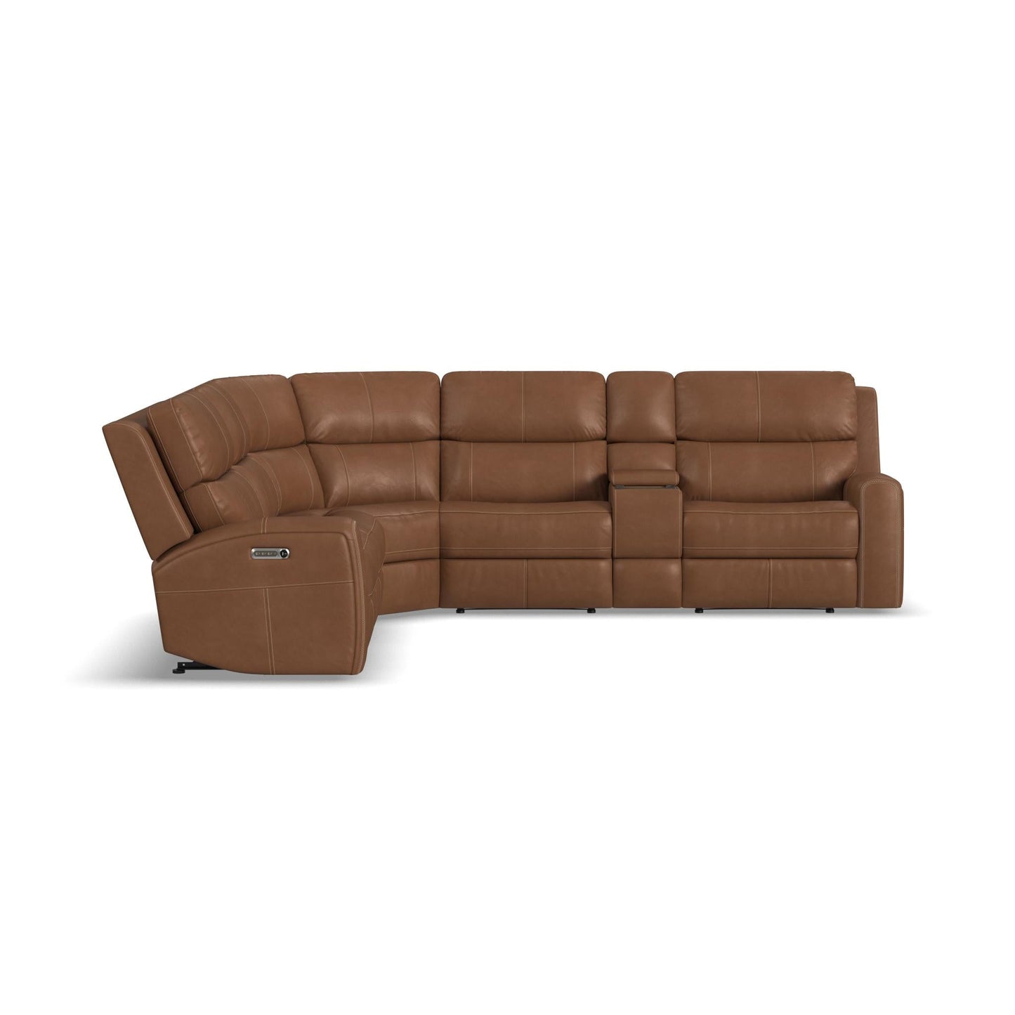 Linden Charcoal Leather Power Reclining Sectional with Power Headrests & Lumbar