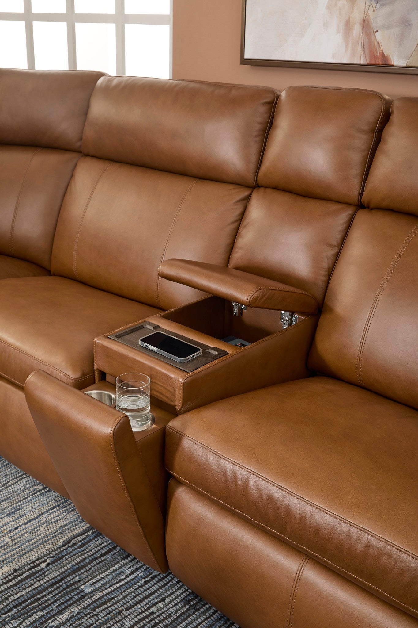 Wyatt Canyon Leather Power Reclining Sectional with Power Headrest & Lumbar