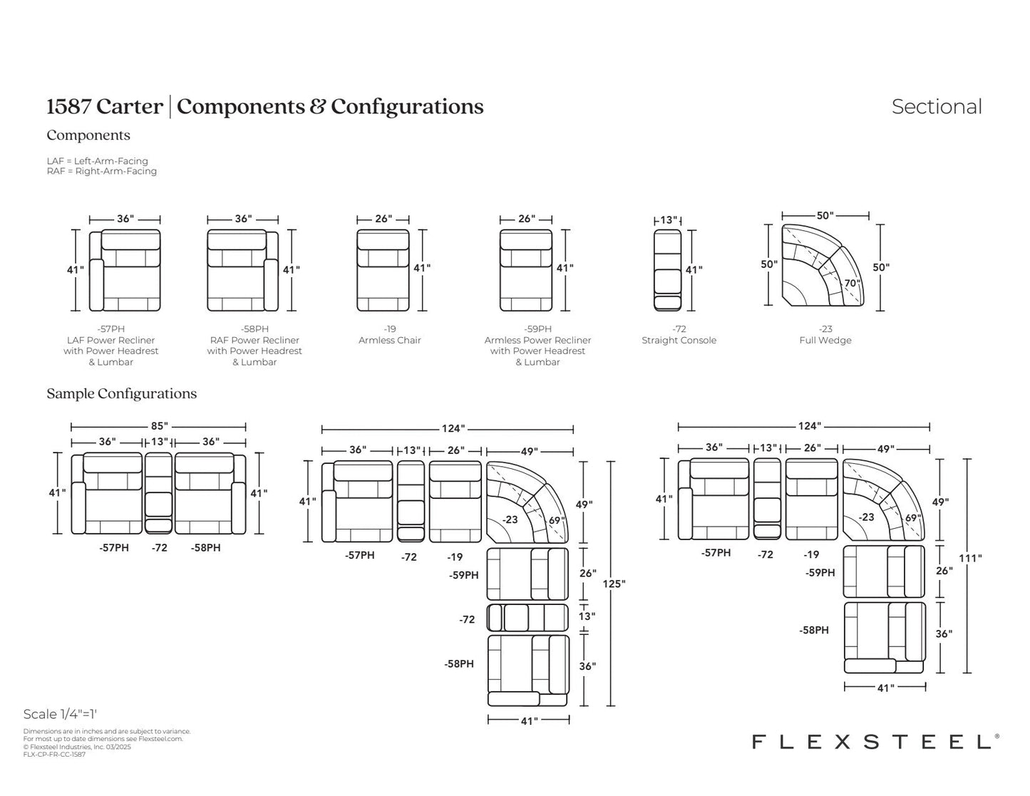 Carter Cappuccino Fabric Power Reclining Sectional with Power Headrests & Lumbar