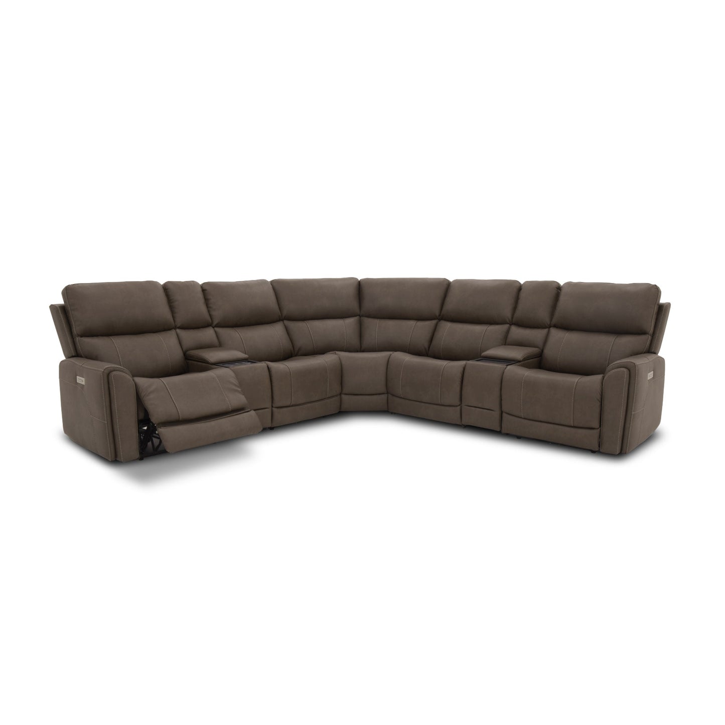 Carter Cappuccino Fabric Power Reclining Sectional with Power Headrests & Lumbar