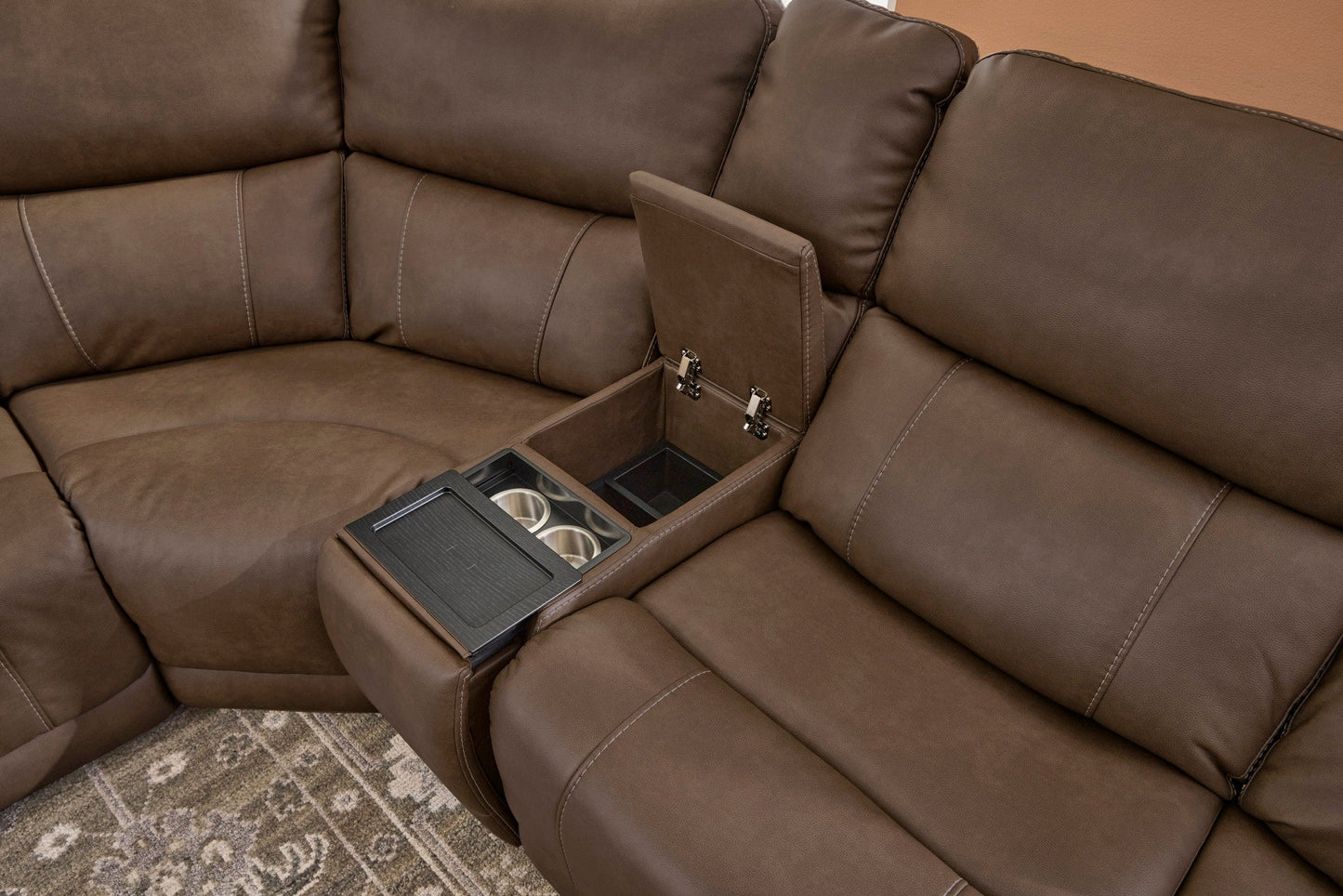 Carter Cappuccino Fabric Power Reclining Sectional with Power Headrests & Lumbar