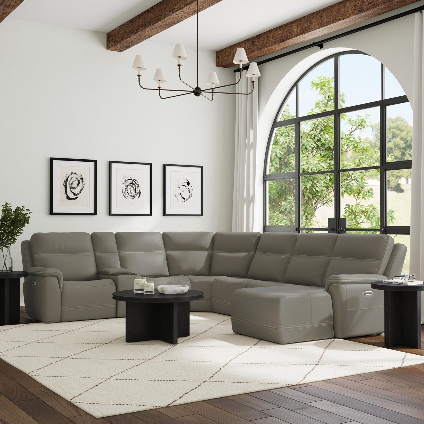 Sawyer Leather Power Reclining Sectional with Power Headrests & Lumbar