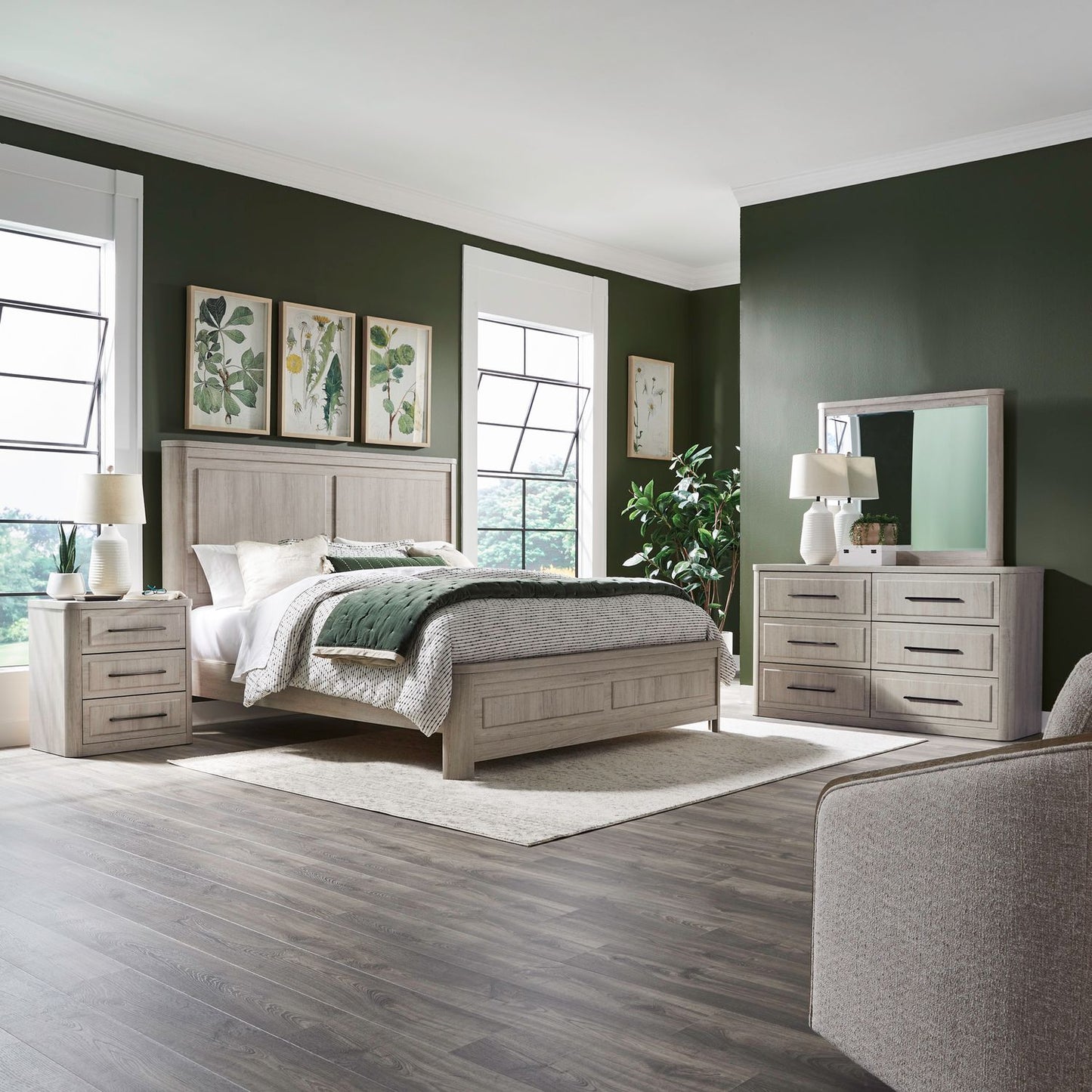 King California Panel Bed, Dresser & Mirror, Night Stand