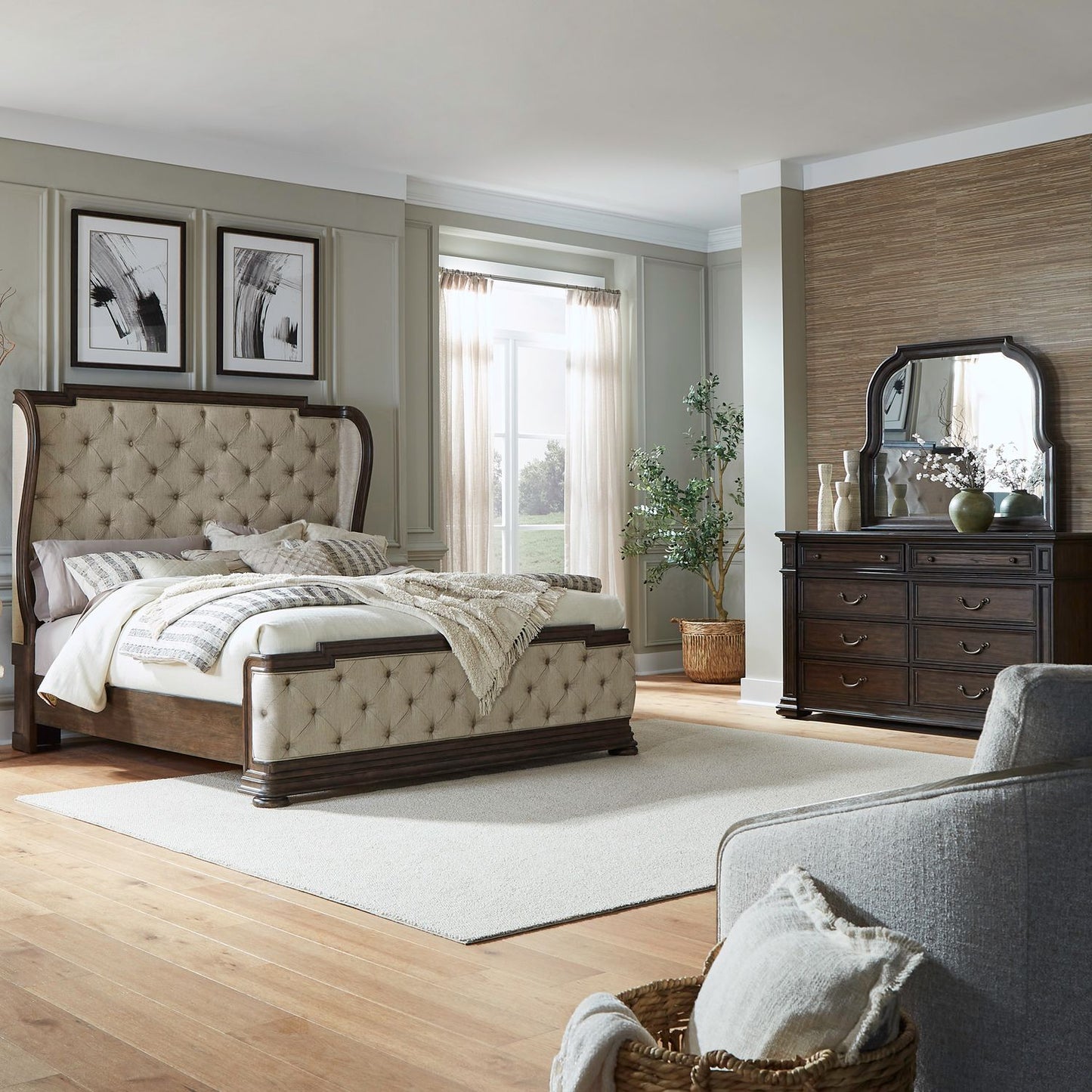 King Shelter Bed, Dresser & Mirror