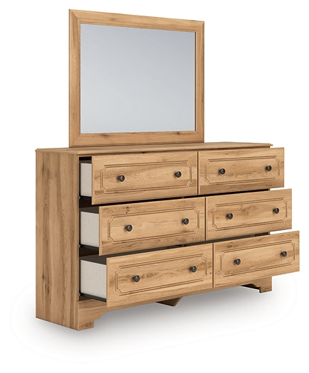 Aleaport King Panel Bed with Mirrored Dresser and Nightstand