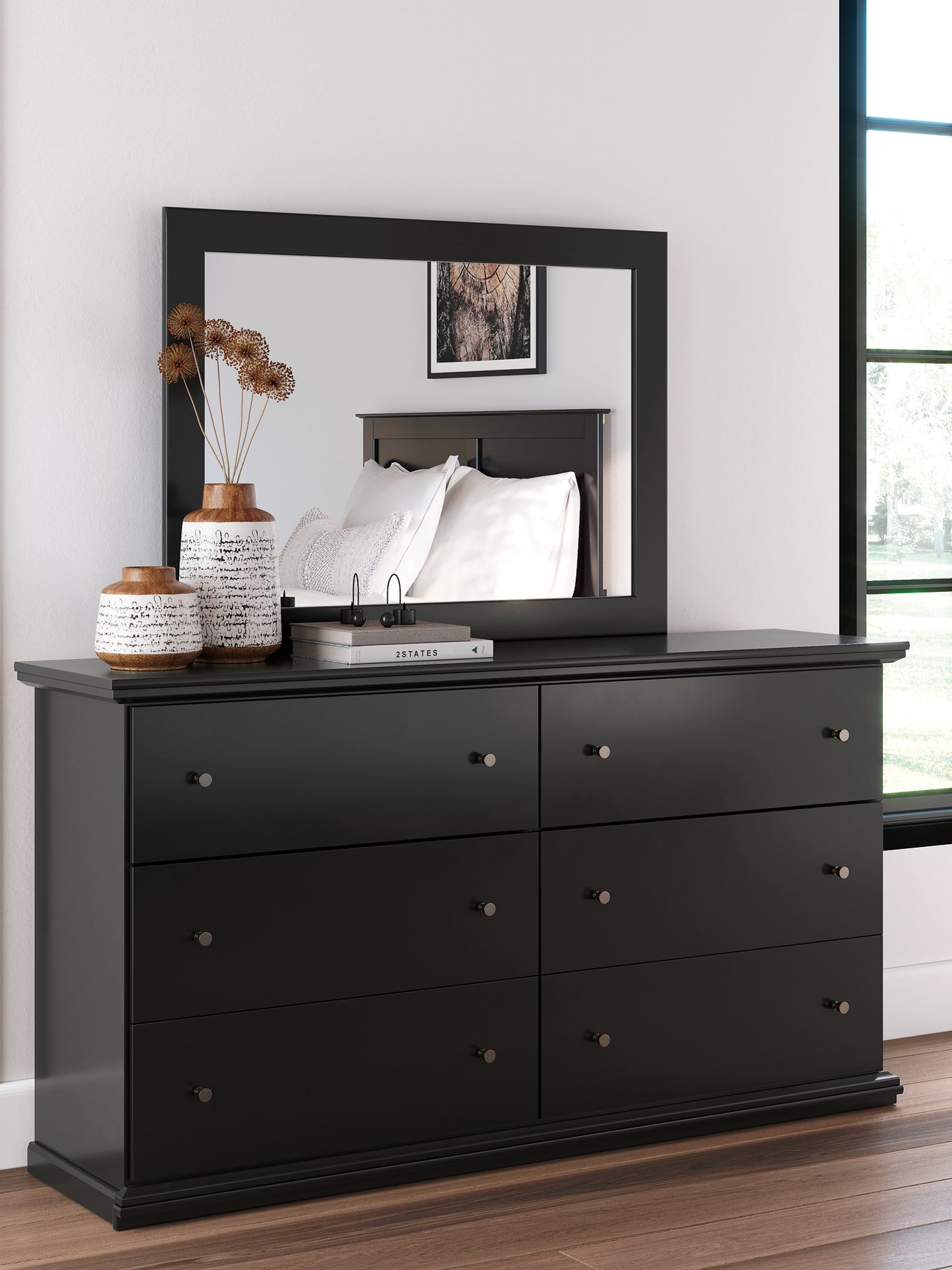 Maribel Full Panel Bed with Mirrored Dresser, Chest and Nightstand