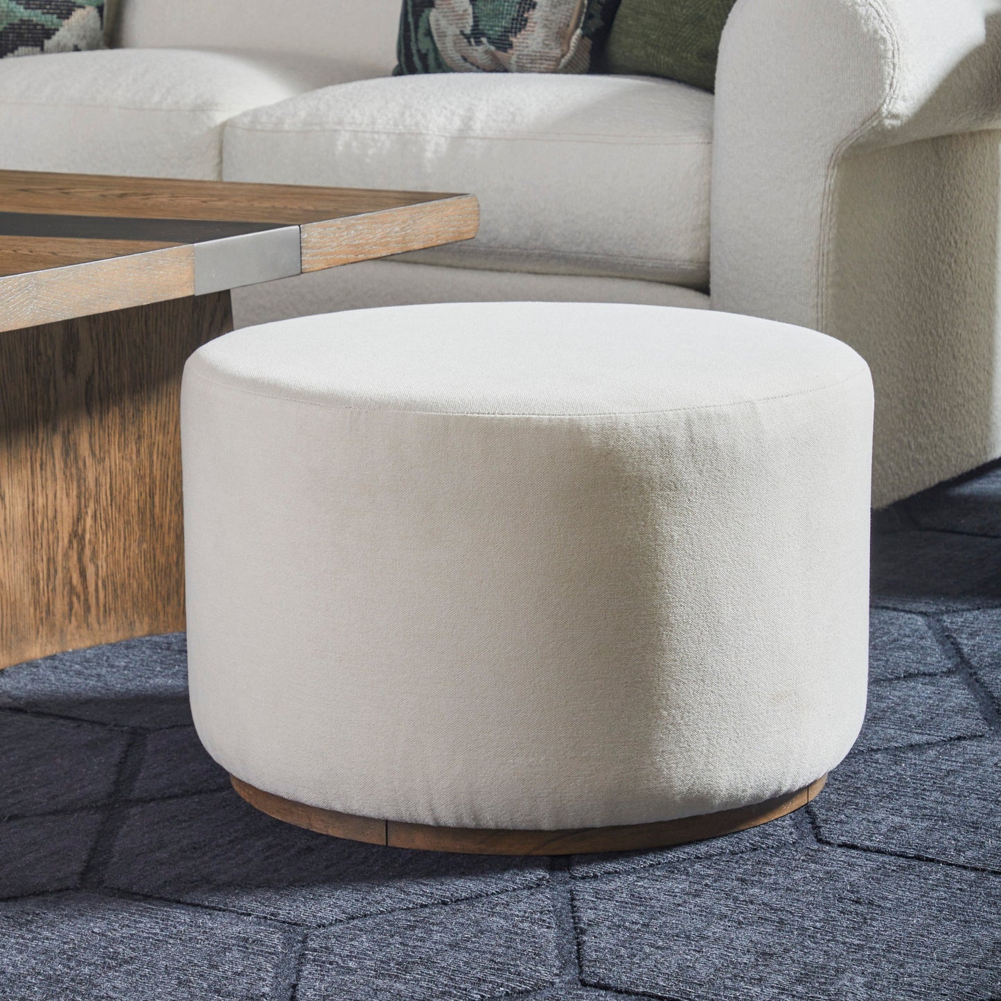 Lyra Ivory Fabric Pouf Ottoman