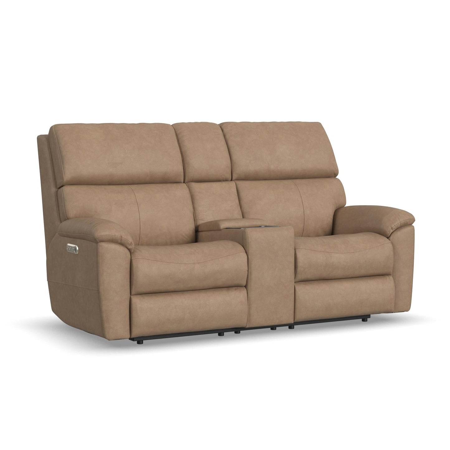 Porter Leather Power Reclining Loveseat with Console, Power Headrest, & Lumbar