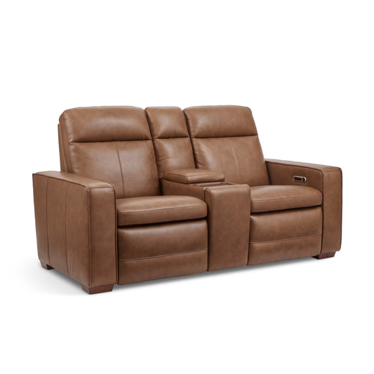 Dutch Leather Power Reclining Loveseat with Console, Power Headrest & Lumbar