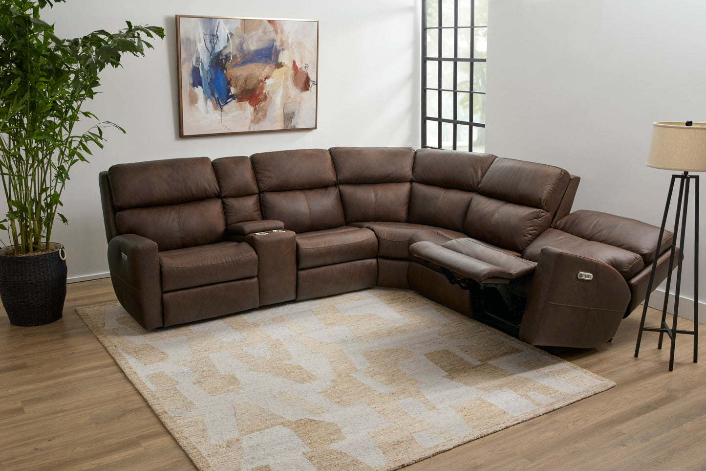 Score Leather Power Reclining Sectional with Power Headrest & Lumbar