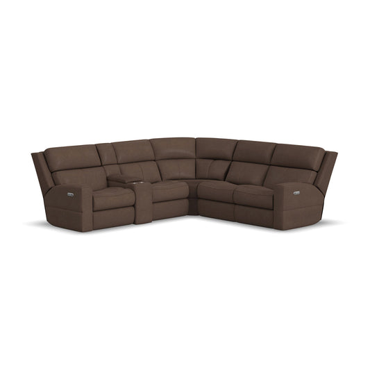 Score Leather Power Reclining Sectional with Power Headrest & Lumbar