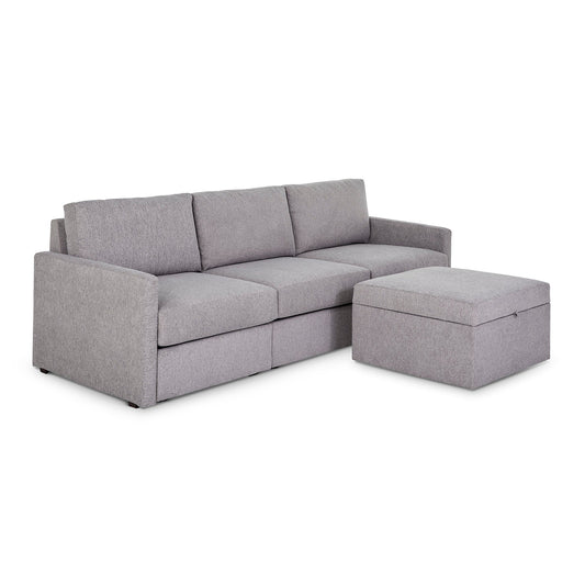 Flex Pebble Fabric Sofa with Narrow Arm and Storage Ottoman