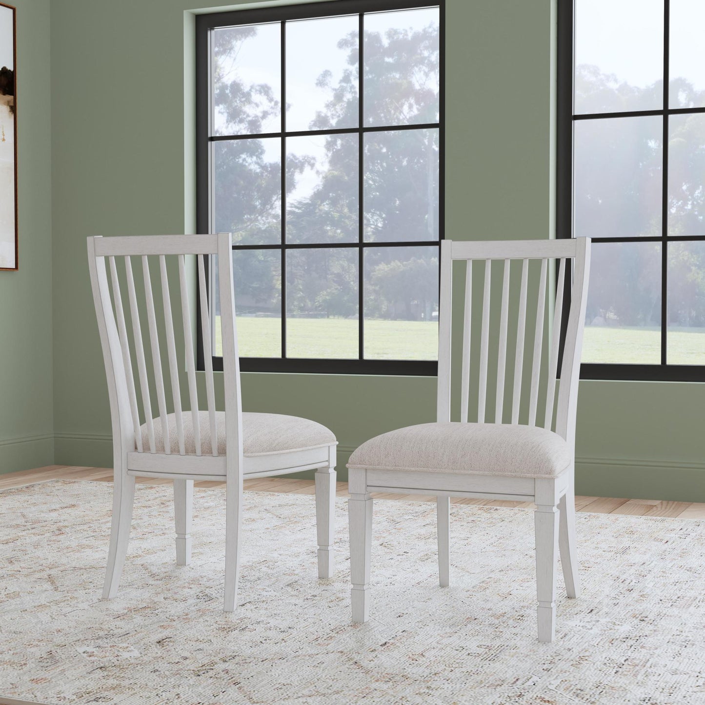 Melody White Fabric Pair of Upholstered Dining Chairs