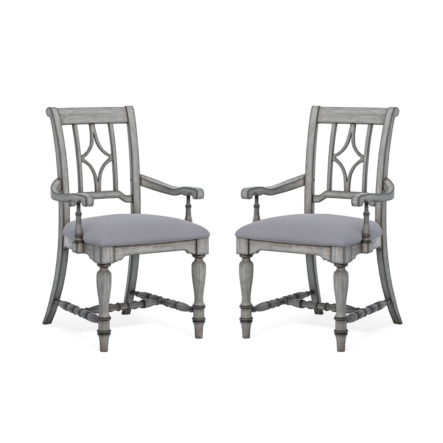 Plymouth Gray Pair of Upholstered Arm Dining Chairs