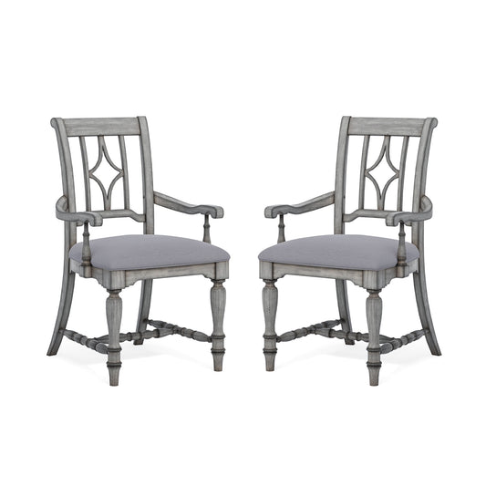 Plymouth Gray Pair of Upholstered Arm Dining Chairs