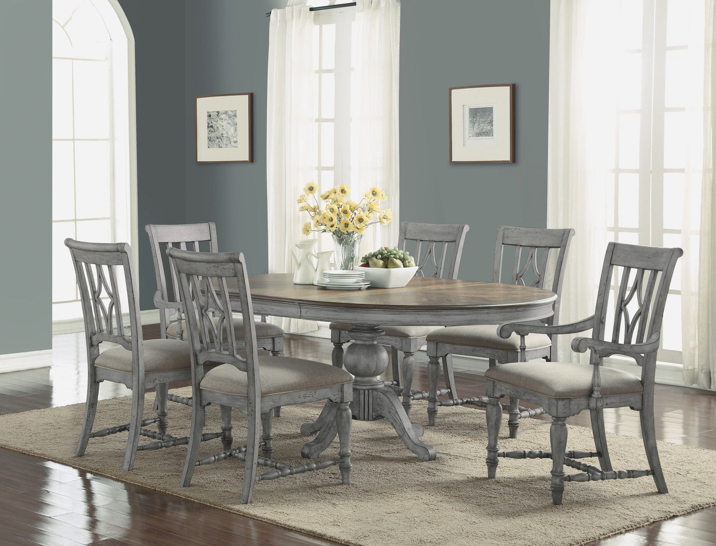 Plymouth Gray Pair of Upholstered Arm Dining Chairs
