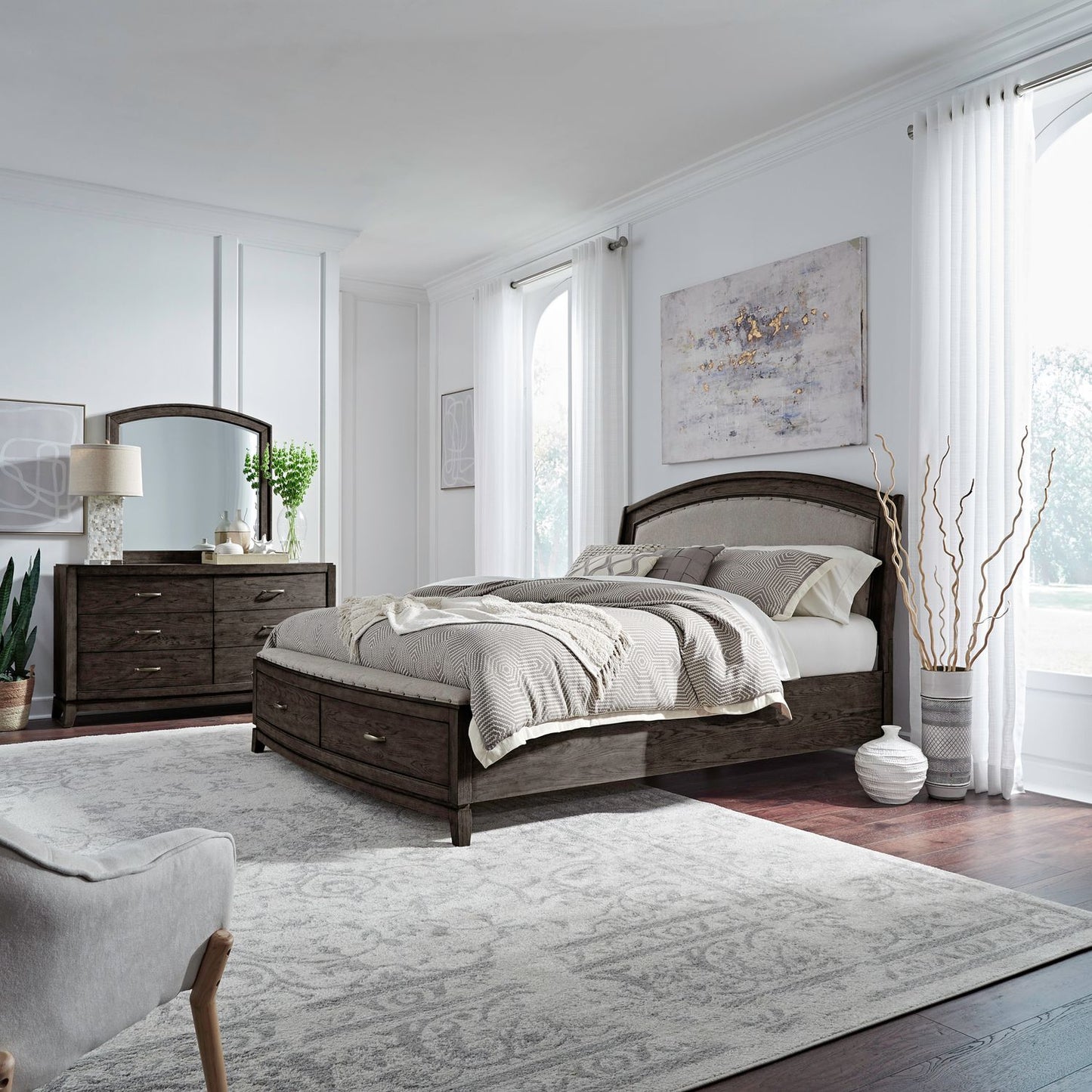 King Uph Storage Bed, Dresser & Mirror