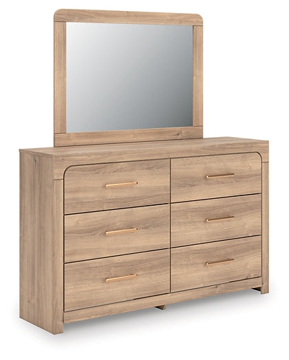 Kinlanni King Upholstered Panel Bed, Dresser and Mirror