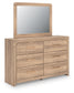 Kinlanni King Upholstered Panel Bed, Dresser and Mirror